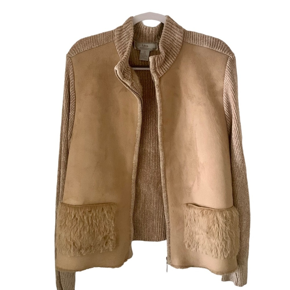 Lisa International Women’s Jacket & Coat Faux Fur Suede Beige Size L